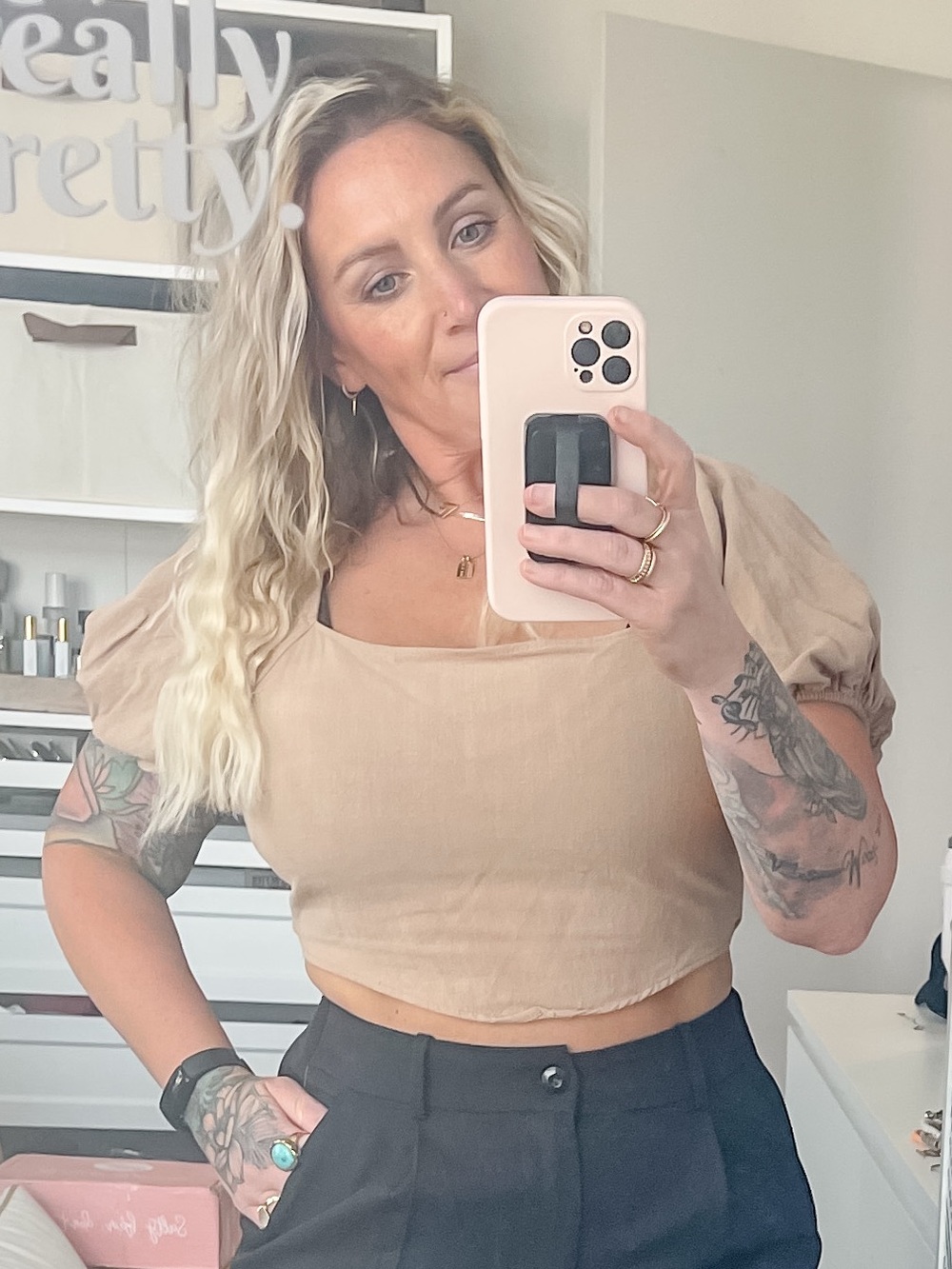 Time After Time Puff Sleeve Crop Tie Back Top